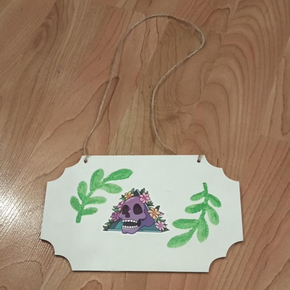 Hand Crafted Purple Skull Mixed Media Art